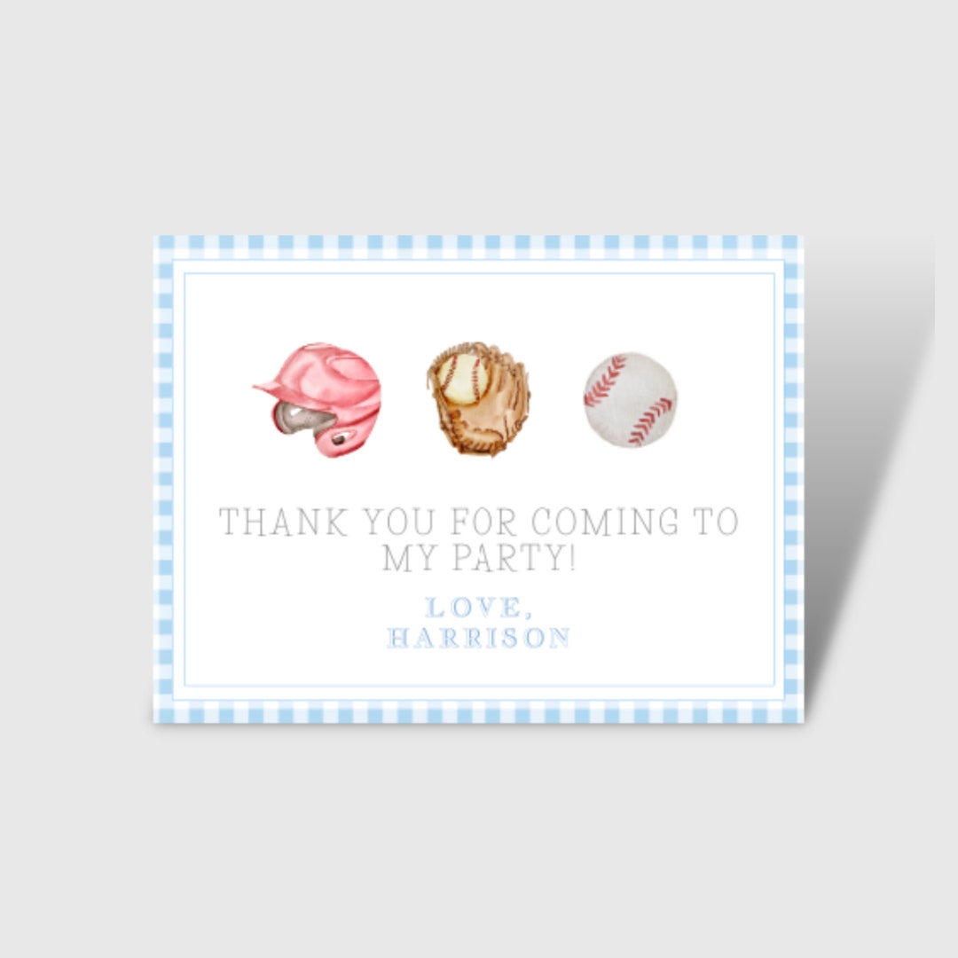 Blue Baseball Birthday Party Thank You Card | Instant Download ...