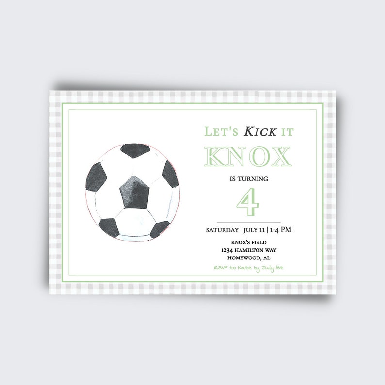 Soccer Birthday Invite Boy Birthday Invitation Watercolor soccer boy green Digital Invite Templett Instant Download Soccer