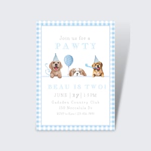 Lets Pawty Birthday, Puppy Invitation, Editable Dog Birthday Invitation Boy, Pawty Birthday Invitation For Boys, Digital Download Template