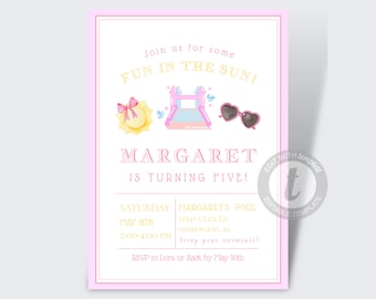 Pool Party Pink Birthday Invite | Pool Summer Birthday Invite | Summer Fun, Summer Birthday Invite | Watercolor | Download, Edit, Print