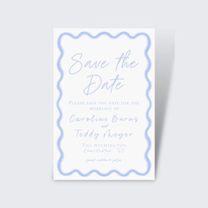 Save the date | Watercolor, scallop, border, light blue | Southern, Charleston, Save the date invitation | Edit and Print | Blue, simple