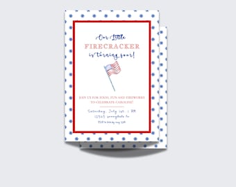 Invito di compleanno rosso bianco e blu ragazzo / Invito di compleanno acquerello del 4 luglio / Download digitale / Modello stampabile / Modifica e stampa