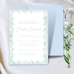 Bridal Shower Invitation | Floral, Watercolor, Grand Millenial Invite | Blue, Green, Simple | Bridal Suite Invite | Something Blue Invite