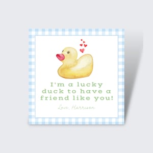 Etiqueta de San Valentín Lucky Duck / Tarjeta de San Valentín para editar e imprimir / Cuadros a cuadros, San Valentín en acuarela / Sé mi San Valentín / San Valentín escolar / Azul, pato