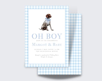 Classic Boy German Shorthaired Pointer Baby Shower Invite | Blue Watercolor Shower Invite | Instant Download | Editable Template