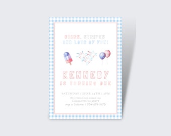 Red White and Blue Birthday Invite | Watercolor 4th of July Birthday Invitation | Fourth of July Birthday Invitation | Red, White, & Blue