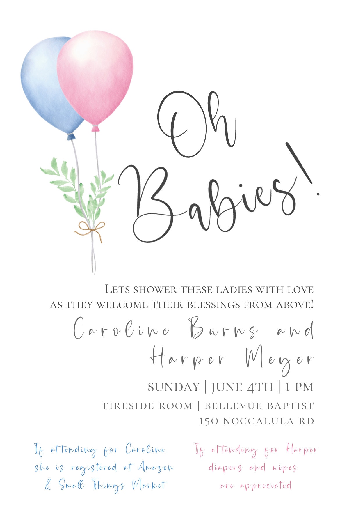 Joint Baby Shower Invitation Template Double Baby Shower Invitation