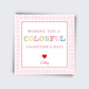 Etiqueta de San Valentín / Etiqueta de San Valentín colorida / Descarga instantánea / Edite para personalizar e imprimir en minutos / Rosa, rojo, cuadros vichy, acuarela