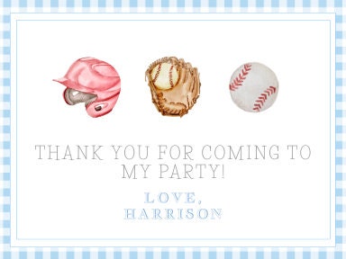 Blue Baseball Birthday Party Thank You Card | Instant Download ...