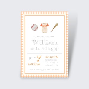 Orange Baseball Birthday Party Invite | Boy Birthday Invite | Instant Download | Editable Template | Summer, Baseball | Tennessee Vols