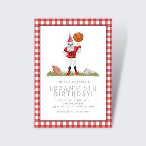 Sports Birthday Party Invite | Birthday Invite | Sports Birthday Invite | Georgia Bulldog Invite | Black, Red, Georgia, Gingham, Watercolor