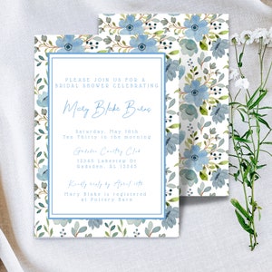 Bridal Shower Invitation | Floral, Watercolor, Grand Millenial Invite | Blue, Green, Simple | Bridal Suite Invite | Bridal Shower Invite
