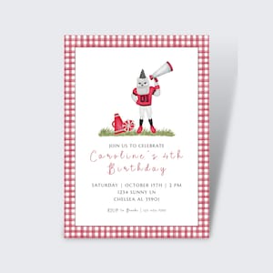 Red and Black Bulldog Girl Cheerleading Birthday Invite  | Birthday Invite | Cheer Birthday Invite | Cheer, Red, Black, Gingham, Watercolor