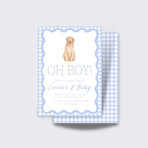 Classic Boy Dog Baby Shower Invite | Blue Watercolor Shower Invite | Instant Download | Editable Template | Printed | Digital Download