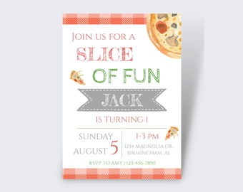 Uitnodiging eerste verjaardagsfeestje | Uitnodiging pizzafeestje | Direct downloaden | Bewerkbare sjabloon | Pizza, eenvoudig, leuk | Digitale download | Templett