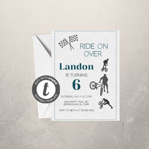 Birthday Bike Digital Invitation | Instant Download | Editable Template | BMX, Bike, Birthday, Boy, Blue | Printable Birthday Invitation