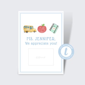 Teacher Appreciation | Gift Card Printable Teacher | Printable Download | Gift Card Holder for Teacher | Self-Edit | Watercolor