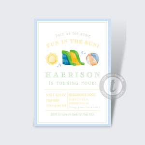 Pool Party Blue Birthday Invite | Pool Summer Birthday Invite | Summer Fun, Summer Birthday Invite | Watercolor | Download, Edit, Print