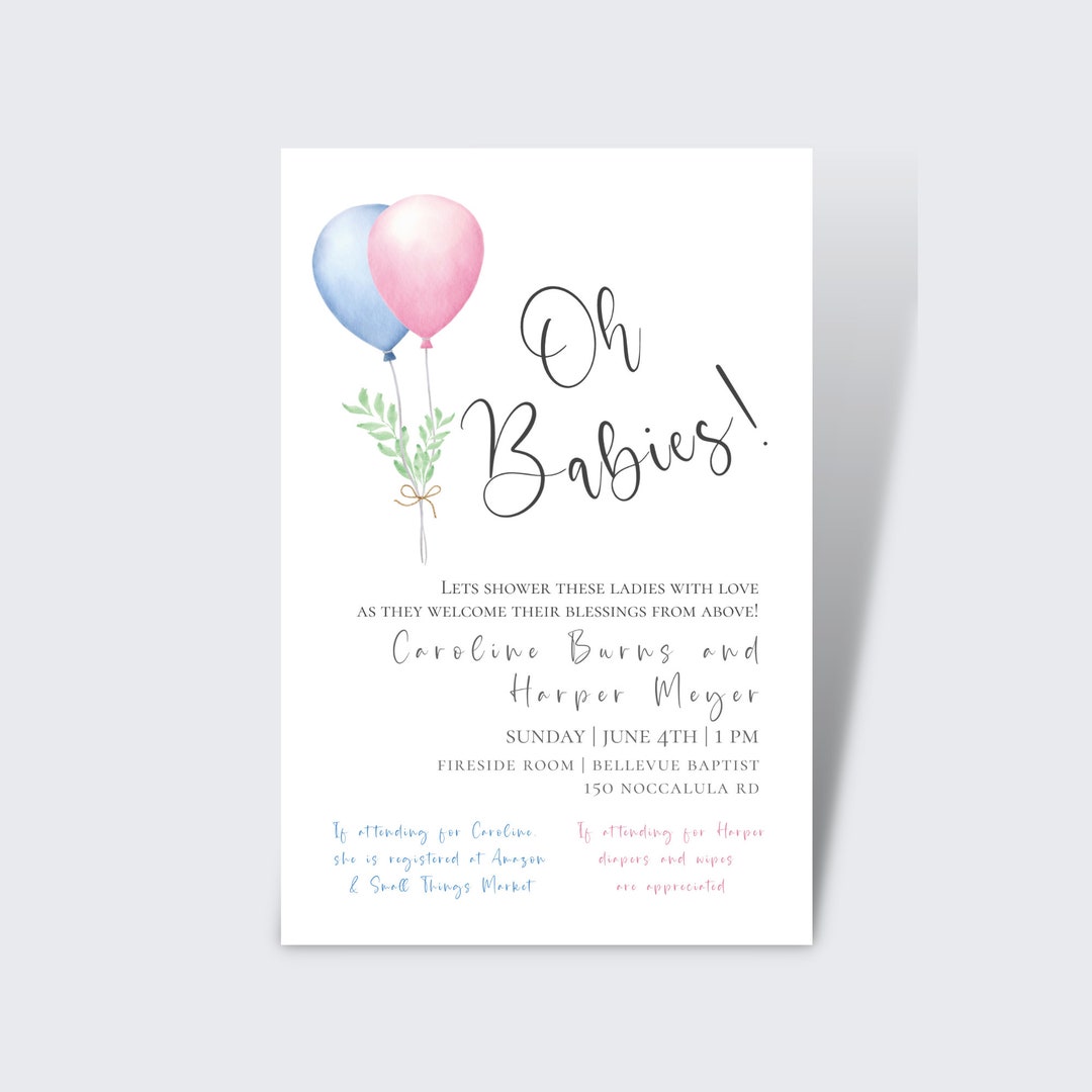 Joint Baby Shower Invitation Template Double Baby Shower Invitation