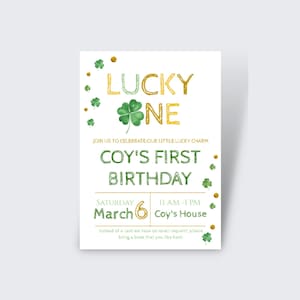 Invitación de primer cumpleaños de Lucky One / Descarga digital / Plantilla editable / Invitación del día de San Patricio / Invitación de primer cumpleaños / Sencilla