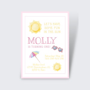 Fun in the Sun Birthday Invitation | Watercolor Fun in the Sun | Summer Fun, Summer Birthday Invite | 1st Birthday | Download, Edit, Print