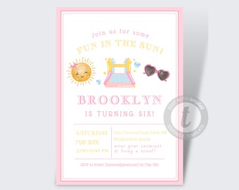Pool Party Pink Birthday Invite | Pool Summer Birthday Invite | Summer Fun, Summer Birthday Invite | Watercolor | Download, Edit, Print
