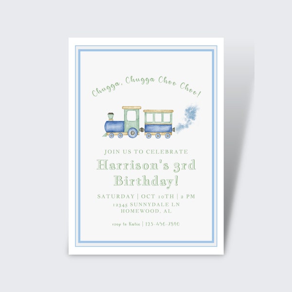 Chugga Chugga Choo Choo Birthday Invite, Train Birthday Printable Invite, All Aboard Boys Birthday Invite, Download Edit and Print