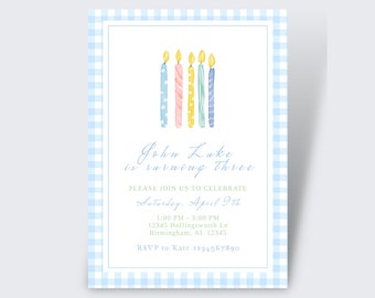 Classic Gingham Boy Birthday Invitation | Digital Download | Editable Template | Gingham, Watercolor Classic Invite | First Birthday Invite