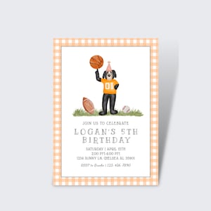 Convite para festa de aniversário esportiva | Convite para aniversário de menino | Convite para aniversário esportiva | Convite Smokey | Convite Summer, Orange, Tennessee Vols, Gingham
