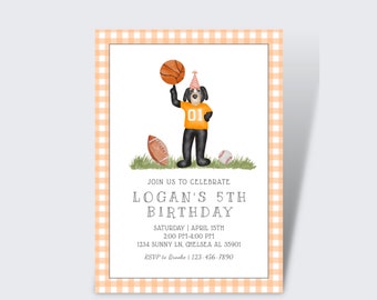 Sports Birthday Party Invite | Boy Birthday Invite | Sports Birthday Invite | Smokey Invite | Summer, Orange, Tennessee Vols, Gingham Invite