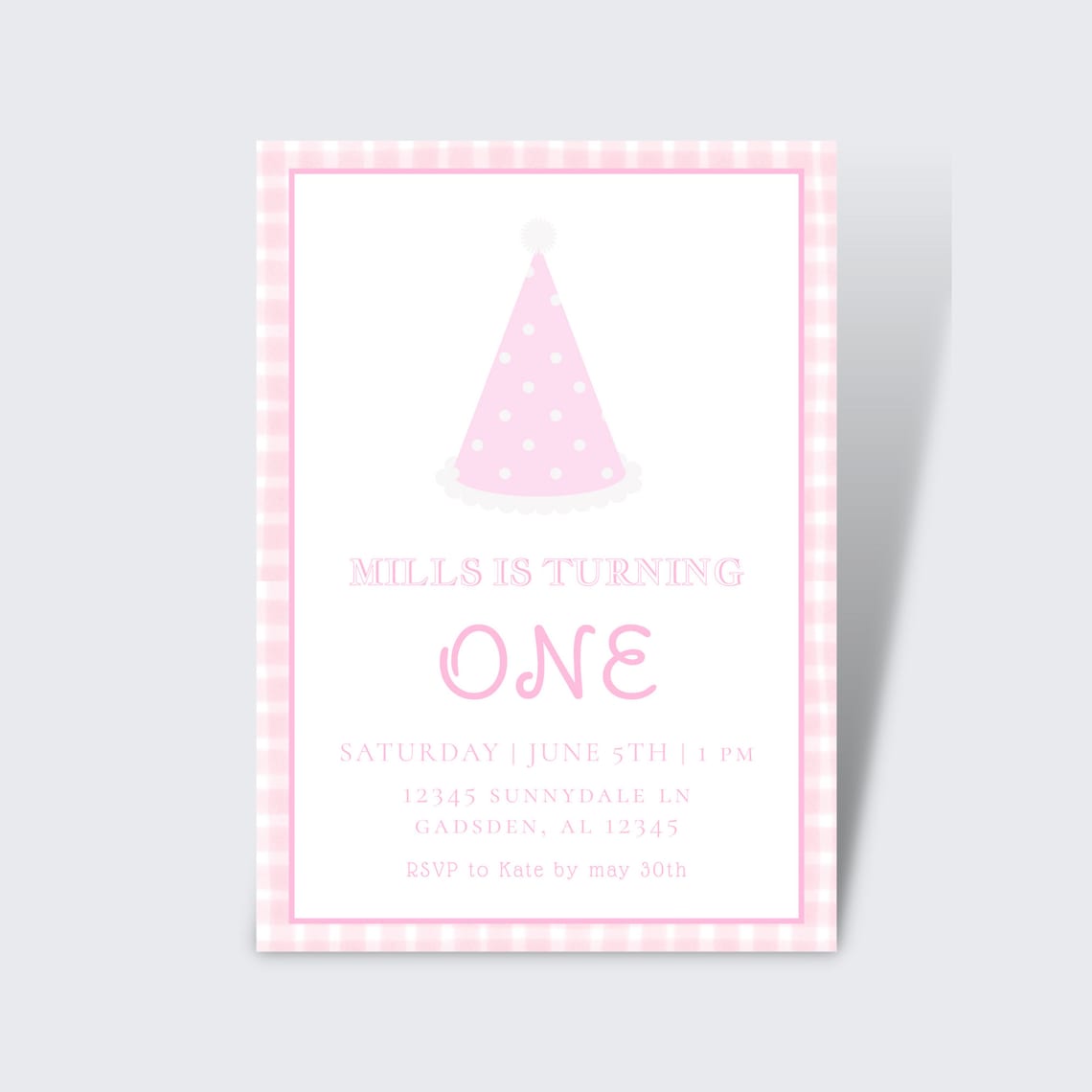 Classic PINK Gingham Girl Birthday Invitation | Pink and White Party ...