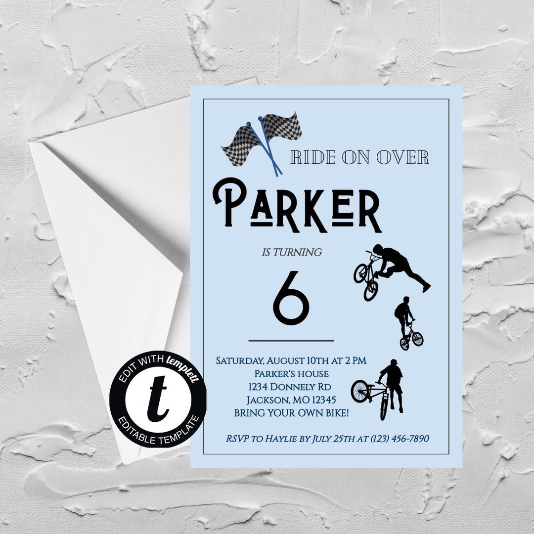 Bike Birthday Invite | Instant Download | Templett | Editable Template ...