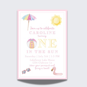 Fun in the Sun Birthday Invitation | Watercolor ONE in the Sun | Summer Fun, Summer Birthday Invite | 1st Birthday | Download, Edit, Print