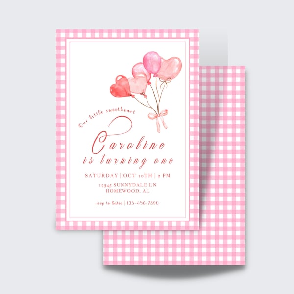 Valentine Birthday Invite | Our Little Sweetheart Birthday Party | Classic Pink Party Invite | Watercolor, Girl Birthday, Light Pink