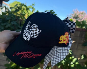 PRE ORDER processing time 2-3 weeks!! Pixar Cars Lightning McQueen inspired hat with removable/interchangable bow // Radiator Springs //