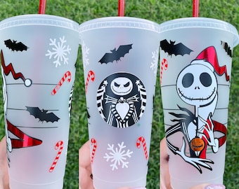 Jack Skellington // Sandy Claws INSPIRED // Nightmare // Christmas // Halloween customized Cold Cup