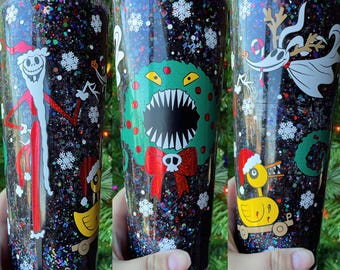 Jack Skellington inspired customized Snowglobe Tumbler // Nightmare before Christmas // Halloween // Pumpkin King // Christmas // Gift