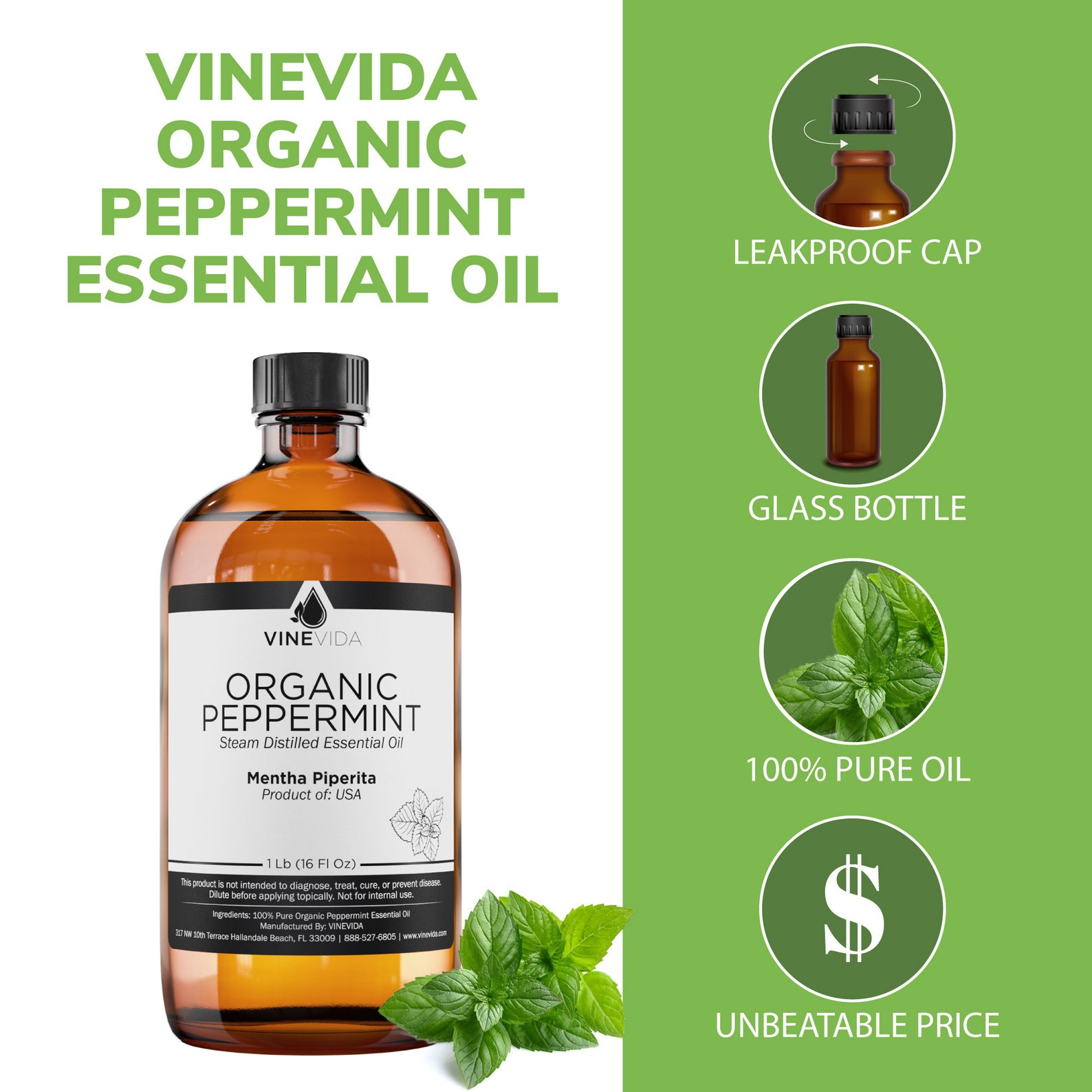 Bulk Organic Peppermint Essential Oil 16 Oz 1 Pound in Glass Etsy