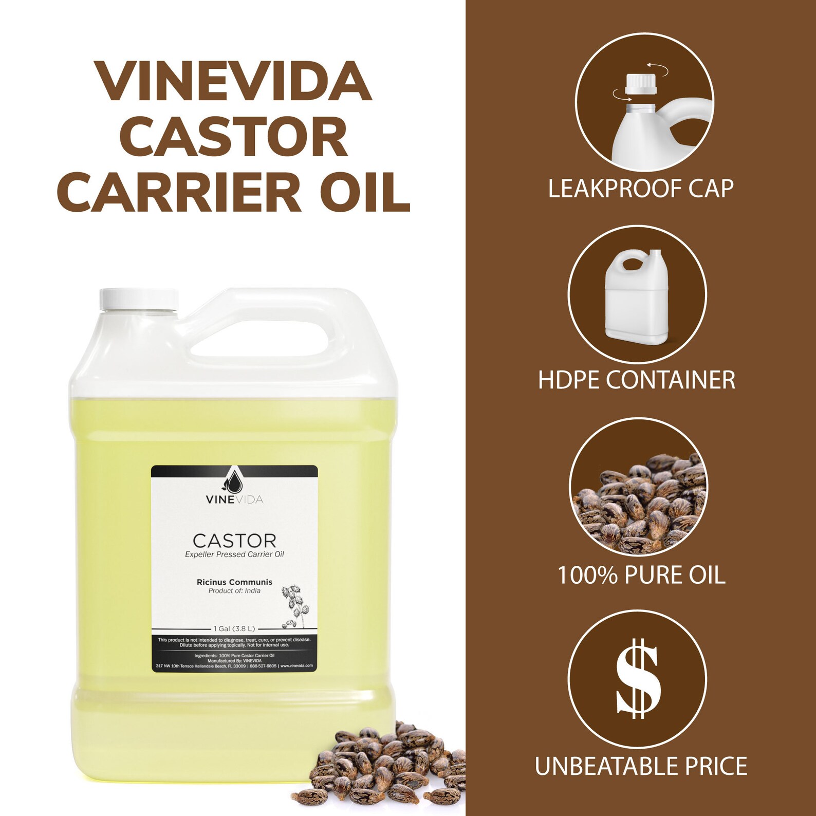 Bulk Castor Carrier Oil Gallon 8 Pounds in HDPE Bottle Etsy