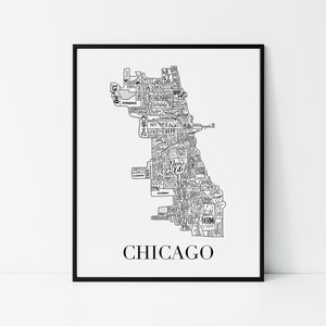 Chicago Neighborhood Map Print | Chicago Illinois Map | 8x10 Chicago Map | Hand lettered Map | Chicago Wall Art | Chicago Art Print
