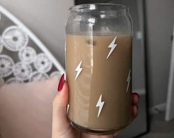 Lightening Beer Can Glass, Lightening Bolt 16 oz 20 oz Calligraphy Drinking Glass, Iced Coffee Glass, Aesthetic Kitchen