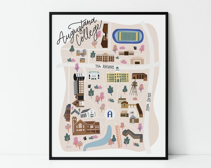 Augustana College Map 8x10 Print, Physical Print Augie Map, Augustana
