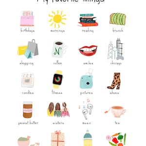 PERSONALIZED Favorite Things Art Print | 20 Custom Hand Drawn Images ...