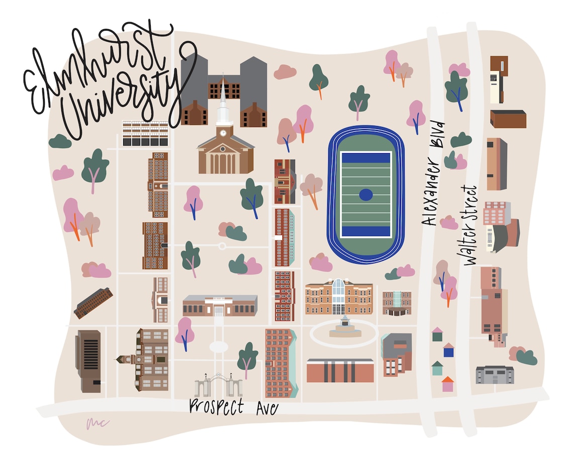 Elmhurst University Map Print Elmhurst Map Elmhurst Bluejays | Etsy