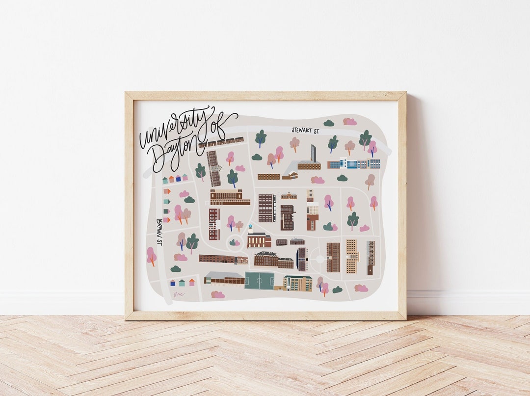 University of Dayton Map Print, Dayton Map, Dayton Art Print, Campus, Dayton Campus Map - Etsy