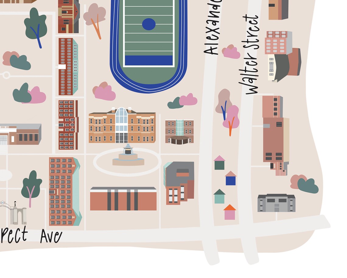 Elmhurst University Map Print Elmhurst Map Elmhurst Bluejays | Etsy