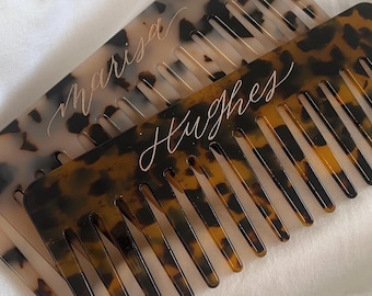 Spersonalizowany grawerowany szeroki grzebień zębaty, spersonalizowany grzebień żółwia, grzebień panny młodej, prezent na wieczór panieński