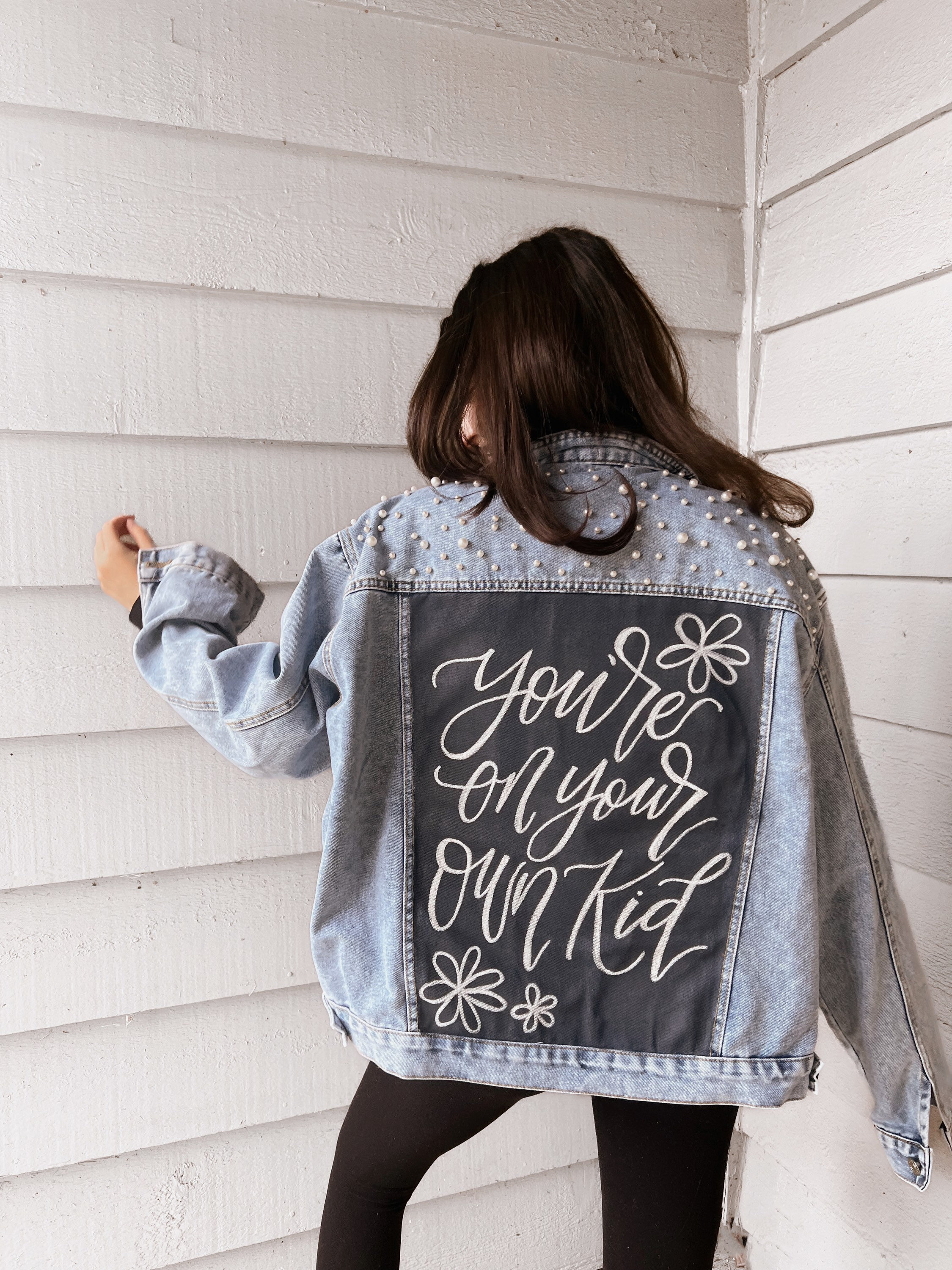 Custom Hand Painted Denim Jacket, Golden phoenix with chain wings