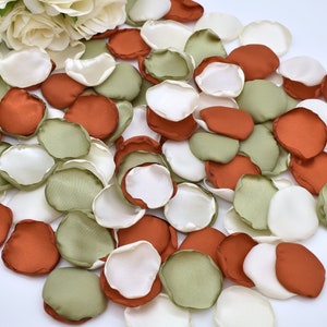 Pétalos de terracota, pétalos de color verde salvia, pétalos de marfil Decoración de boda de terracota Pétalos de niña de flores Decoración de boda de salvia Pétalos de rosa oliva Toss