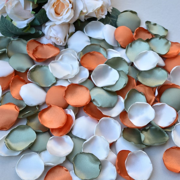 Pétales de rose vert sauge, ivoire, orange brûlé, décoration de mariage automne, pétales de fille de fleur, décoration de mariage vert olive, jet de pétales d'automne